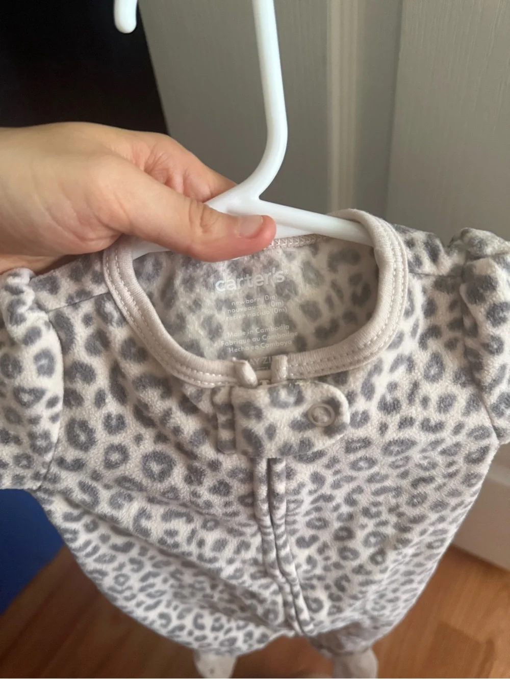 Carter's Leopard Print Fleece Footed One-Piece - Cream & Gray